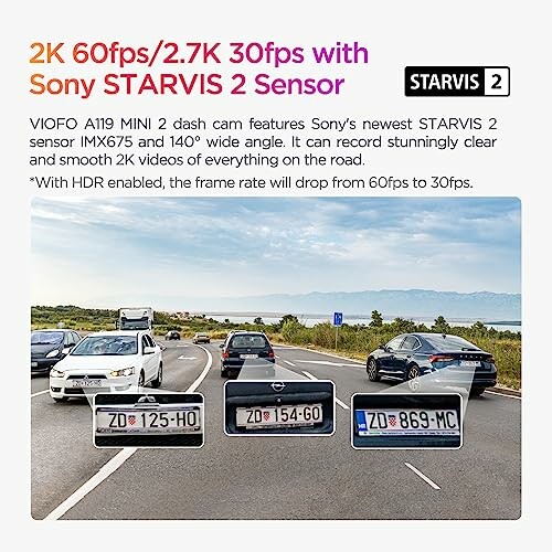 Dash cam image with Sony STARVIS 2 sensor features.