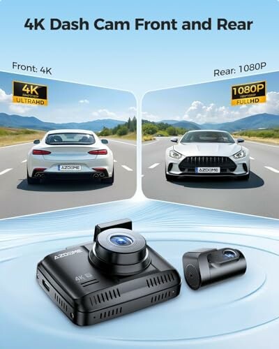 4K dash cam with front and rear view display.