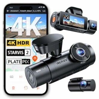 4K dash cam with smartphone display and dual camera views