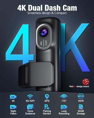 4K Dual Dash Cam with night vision and 5G WiFi connectivity