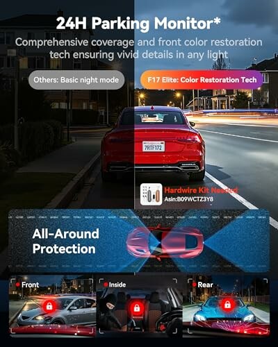 Car with 24H parking monitor and color restoration tech.