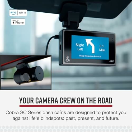 Cobra SC Series dash cam with navigation display in car.