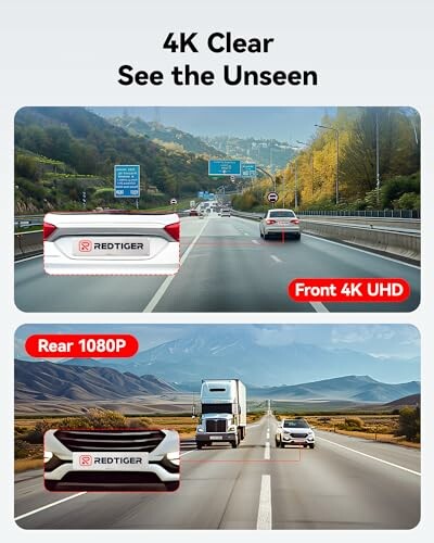 4K UHD front and 1080P rear dashcam view on highways