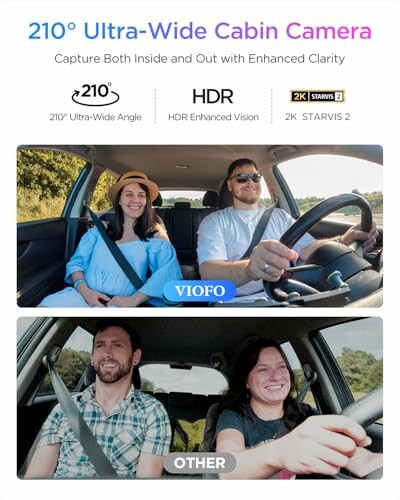 Comparison of VIOFO and other cabin cameras with a 210-degree ultra-wide angle.