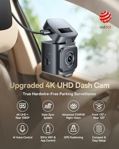 Upgraded 4K UHD dash cam with features listed.