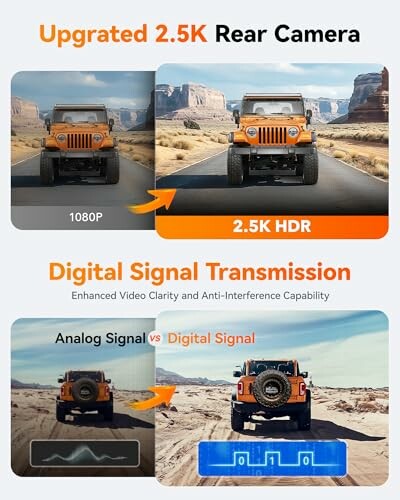 Comparison of 2.5K HDR and 1080P rear camera with digital signal transmission.