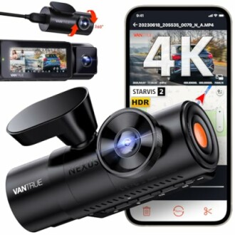 Vantrue 4K dash cam with smartphone app interface