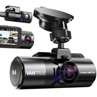 Vantrue N4 dash cam with three cameras and display.