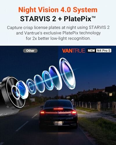 Vantrue N4 Pro S Night Vision Camera with STARVIS 2 and PlatePix technology.