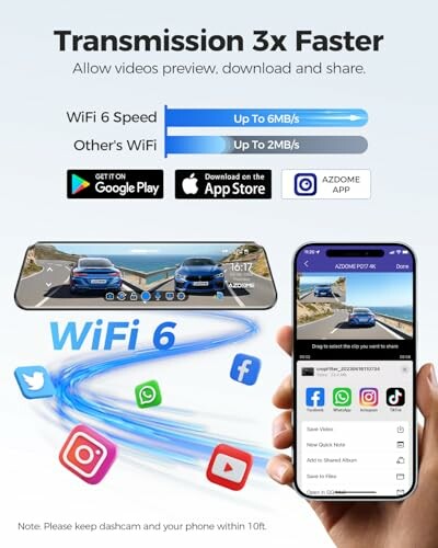 Ad showcasing WiFi 6 speed comparison with app download options.